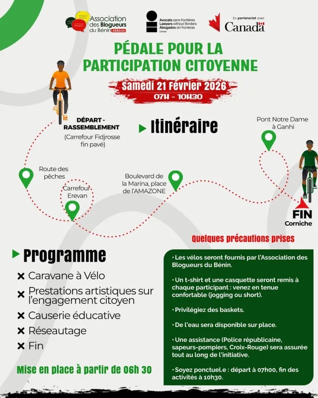 Citoyenneté active : l'AB-Bénin organise une randonnée à vélo pour sensibiliser les jeunes Béninois aux droits numériques